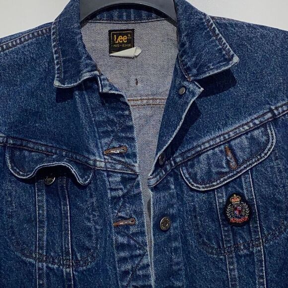 Original Vintage Style Lee Jeans Women's Blue Button Crop Denim Jacket Medium - Picture 4 of 10